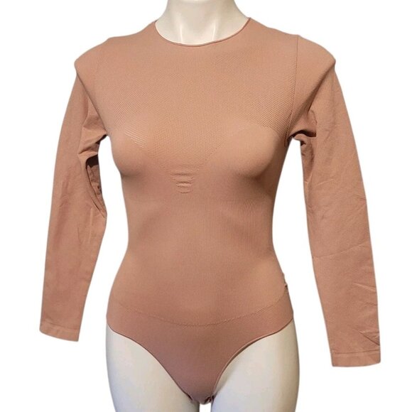 Fleur Du Mal Tan Long Sleeve Bodysuit XL Paneled Neutral - Picture 1 of 5